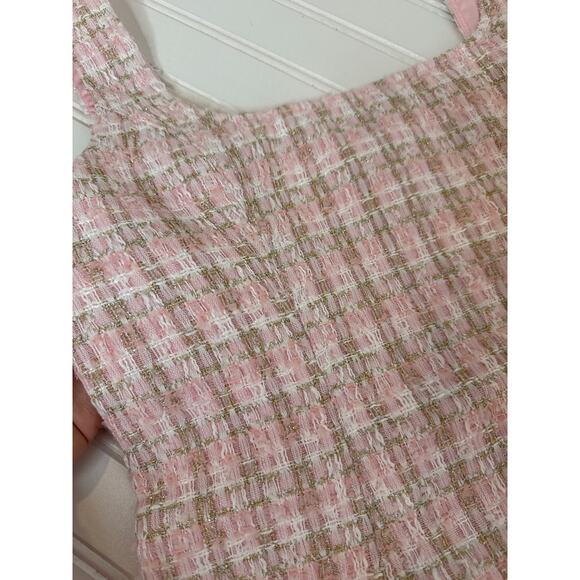 NWT Rumored Wiggy Dress Pink Shimmer Tweed Squared Neck Bodycon Size 10 - Picture 4 of 8
